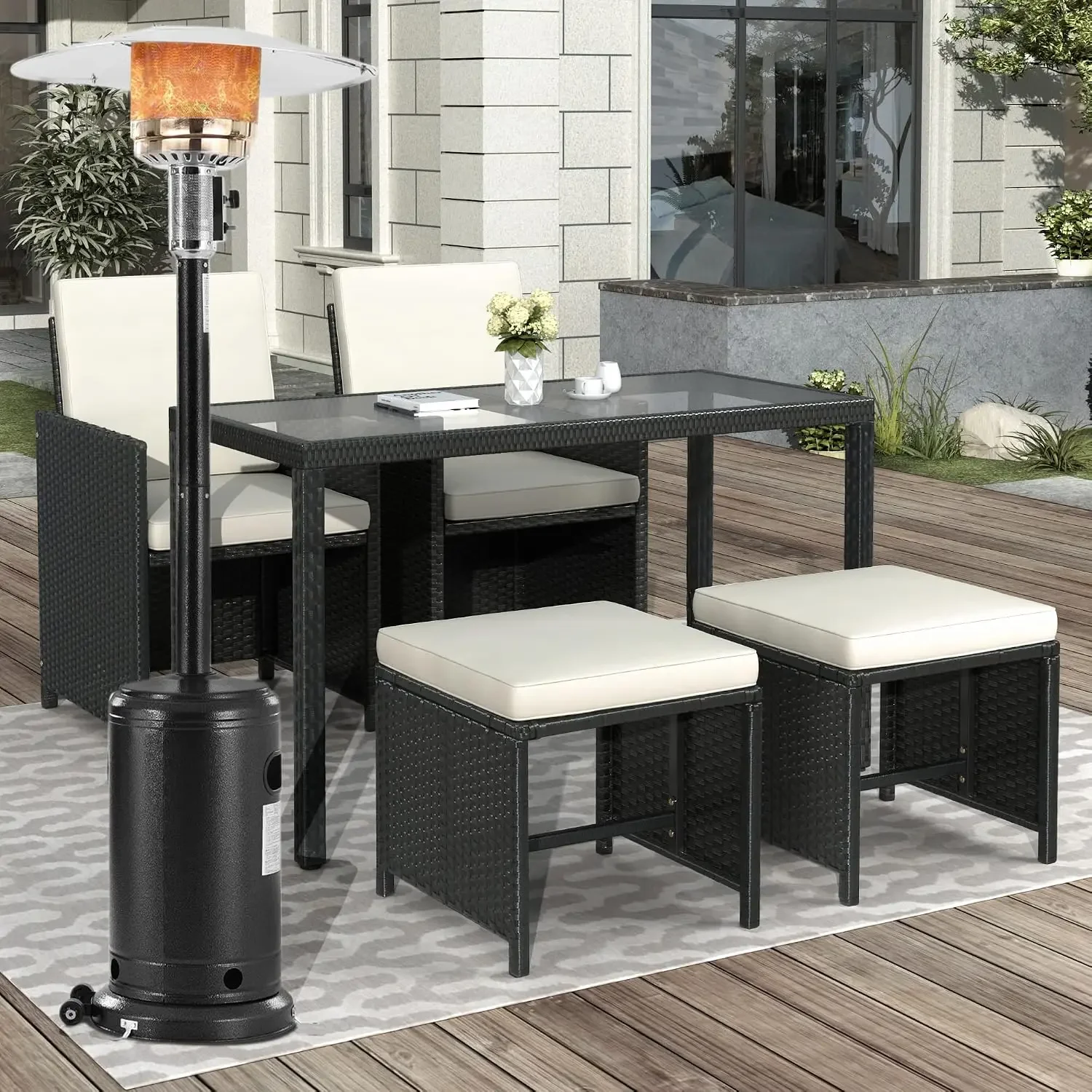 Outdoor Garden Heater Standing with Moving Wheels, Patio 48000BTU Heater, 87
