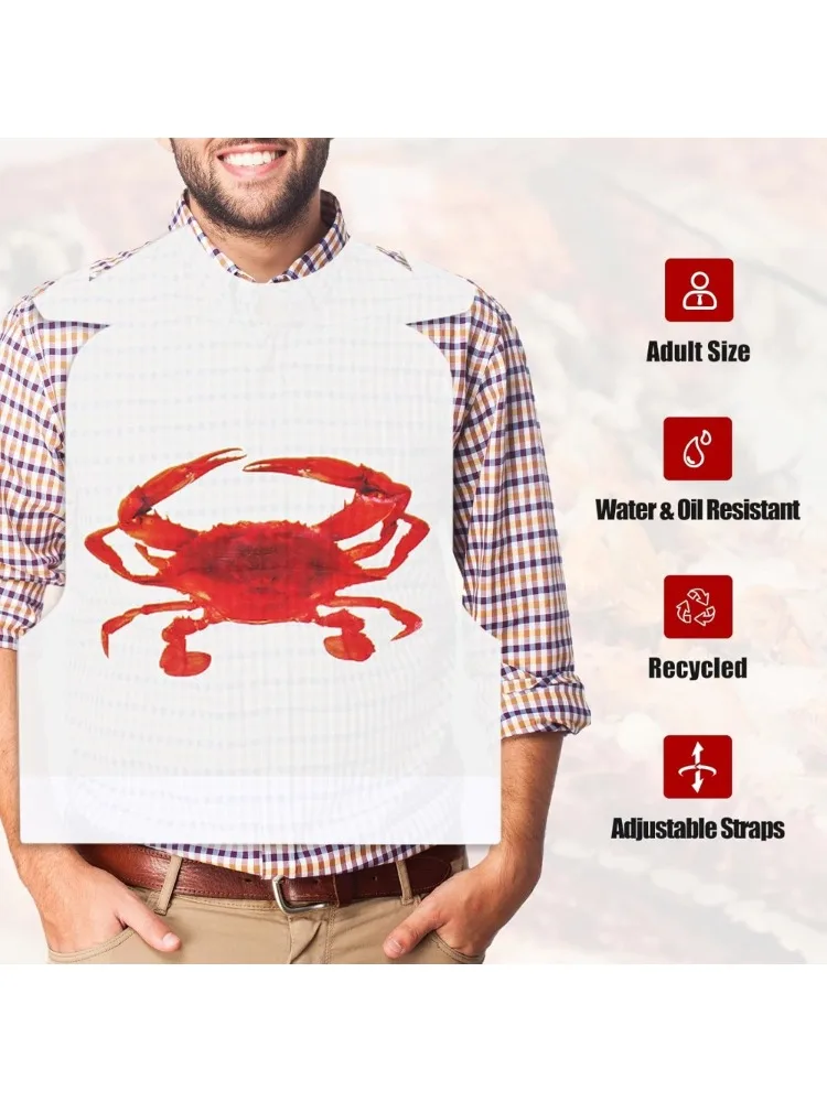 Paquet de 25 tabliers de crabe, bavoirs d'artiste de fruits de mer pour adultes, homard jetable pour manger, tabliers de peinture, bavoirs en plastique, fournitures de fête claires
