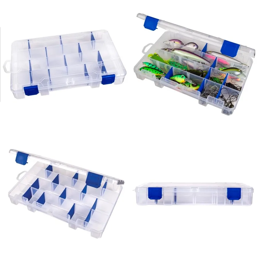 Outdoors Tuff Tainer Fishing Tackle Box with Zerust Anti-Rust Dividers - Includes 12 Dividers, 24 Compartments, Clear Fishing L