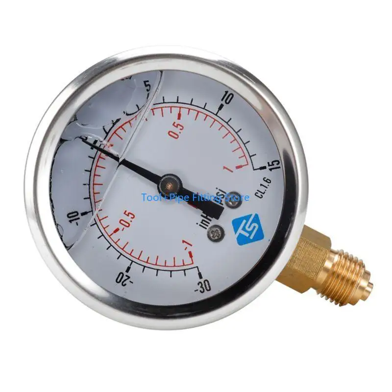 F92B Compound Pressure Vacuum Gauge Glycerine Filled -1/10Bar & 30 1/4 BSP Bottom