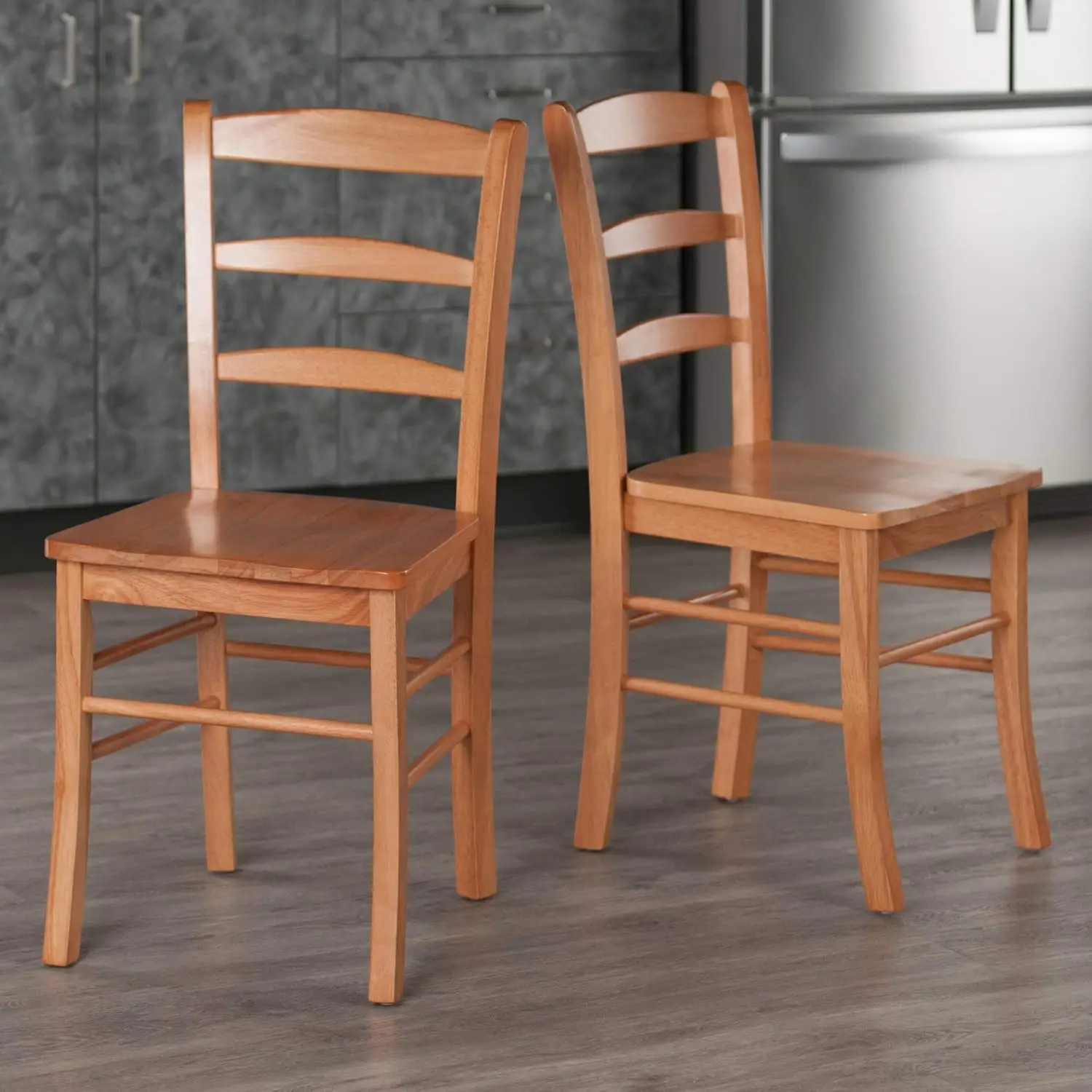 Wood Ladder Back Chair, Light Oak, 2 Pieces (34232), Max weight limited 220 Lbs. Made from solid wood in light oak finish.