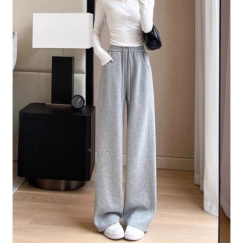 Lady High Waist Comfortable Sweatpants Hot Sale Female Narrow Straight Leg Trousers Women Korean Fashion Solid Pants