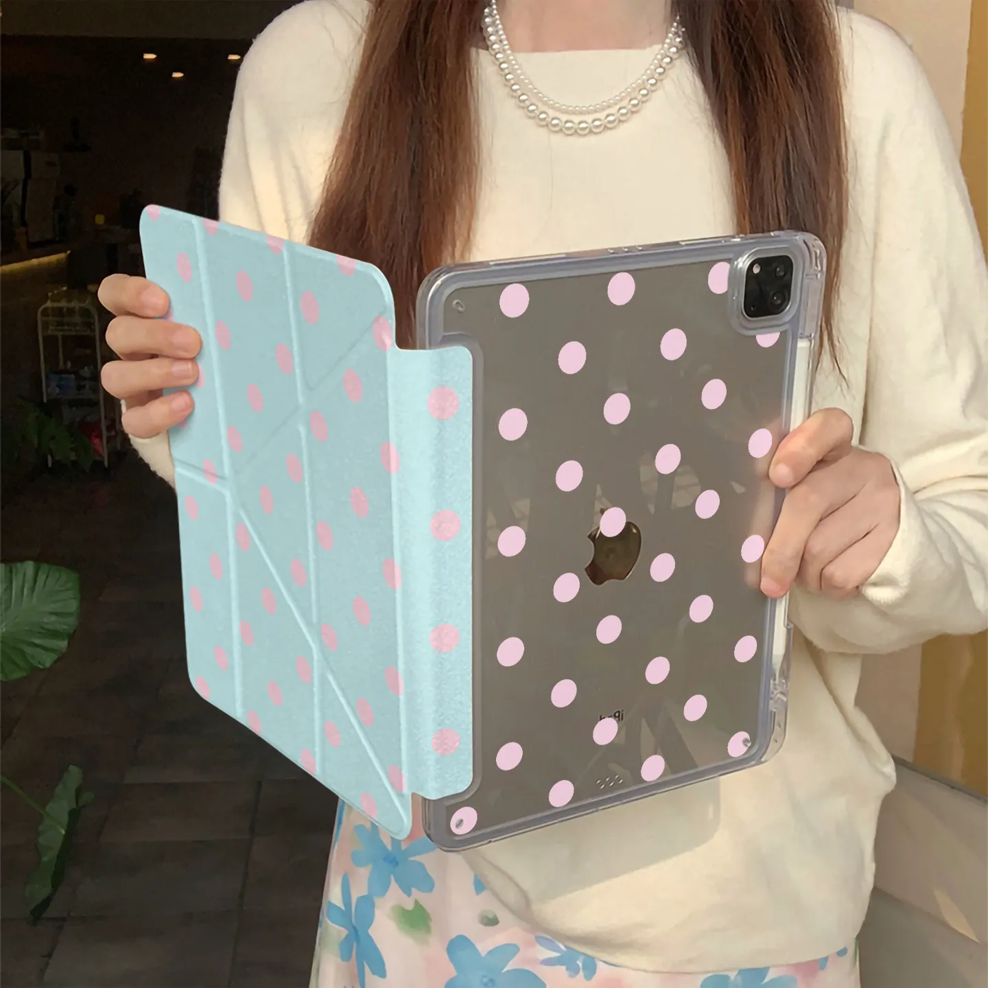 Ins Korean Blue Pink Wave PointY2K Tablet Case For iPad Pro 13in 11th M5M4 12.9in A16 7/8/9/10th Air4/5/6/7 11in M2M3 Mini Cover
