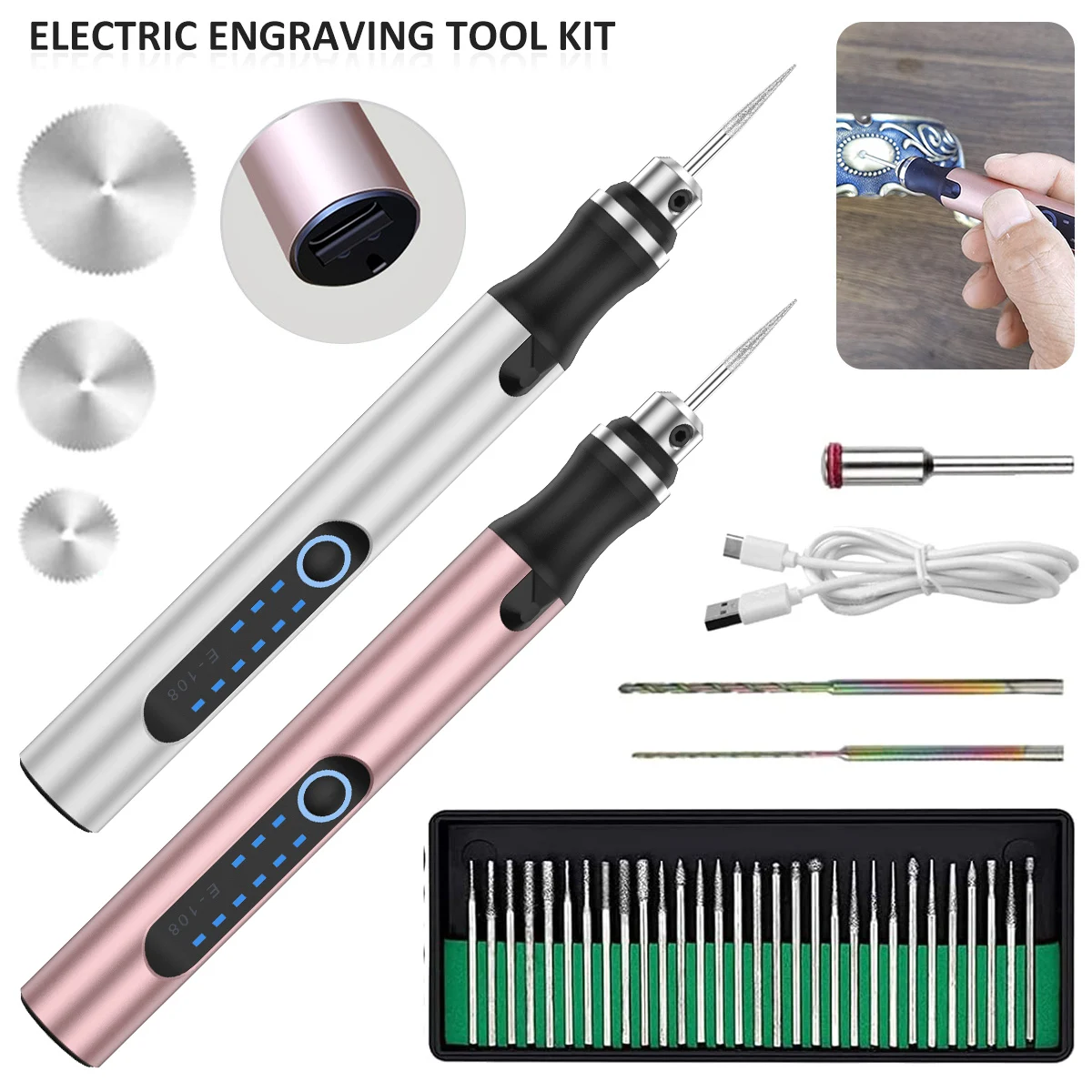 Cordless Rotary Tool Rechargeable Engraving Pen with 300mAh Battery Electric Adjustable Speed Carving Pen Hand-held Wood