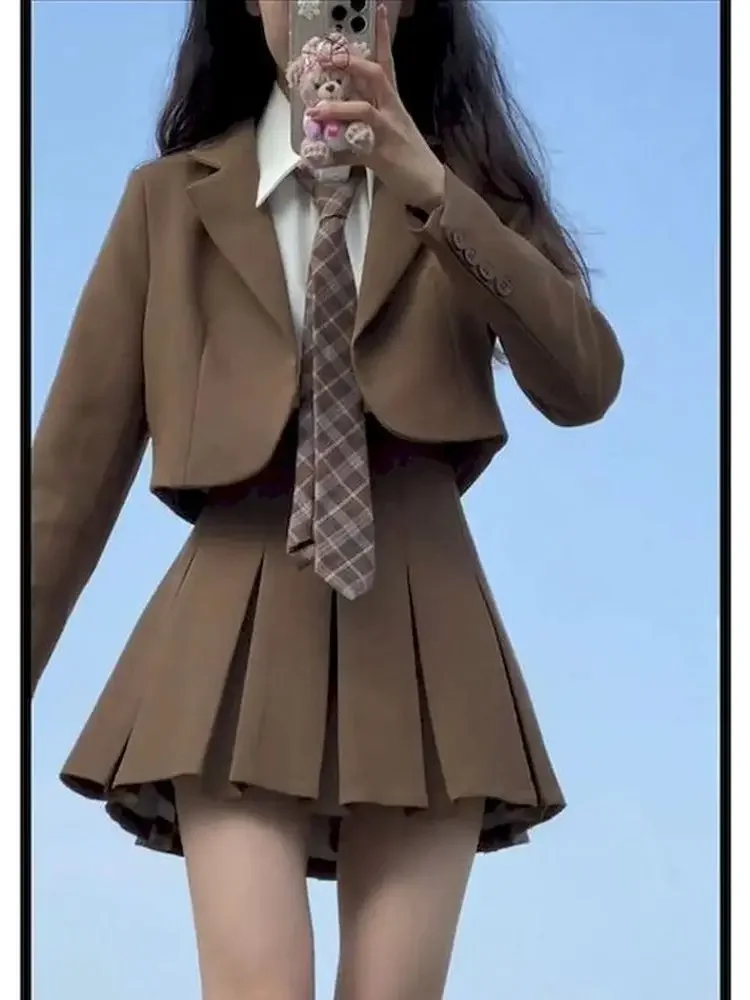 UNXX Suits Women Jacket and Skirt 2 Pieces Sets Long Sleeves Crop Tops Harajuku Jackets Japan Style Clothing Slim