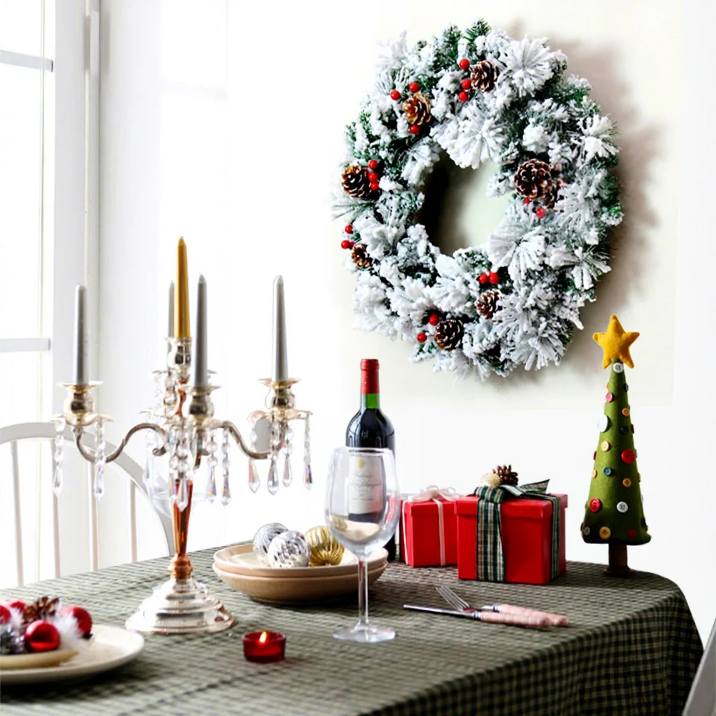 New Flocked Modern Durable PVC Christmas Wreath Ring Window Display Decoration Pine-cone Snow-covered Garland Ornaments
