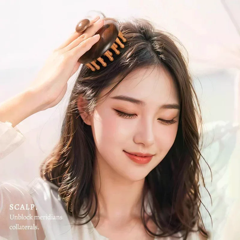 

Multi-Functional Wood Therapy Massage Comb Scalp Head Massager Natural Sandalwood Circular Tooth Guasha Scraping Body Massager