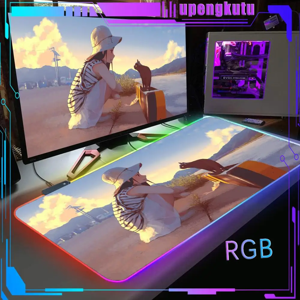 Mouse Game table Pad Gamers RGB Light MousePads Backlight  Computer Computer cat accessories Non-slip Rubber Mat