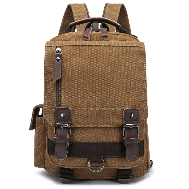 Retro canvas backpack for men and women, suitable for commuting, single-shoulder crossbody bag, student small schoolbag