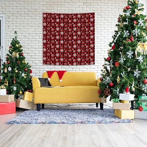 Henge Christmas Christmas Red Black Plaid Pattern Snowflake Wall Cover image 4
