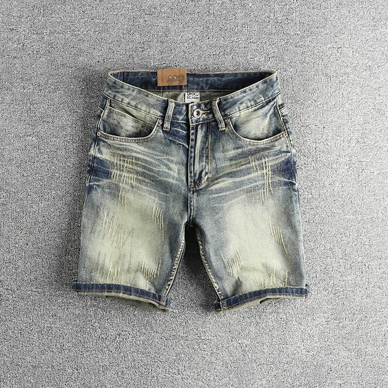 

Summer Heavy Washed Denim Shorts Men's American Retro High Street Ins Fashion Slim Half Jeans Pants 24ss Y2k Youth Male Cityboys