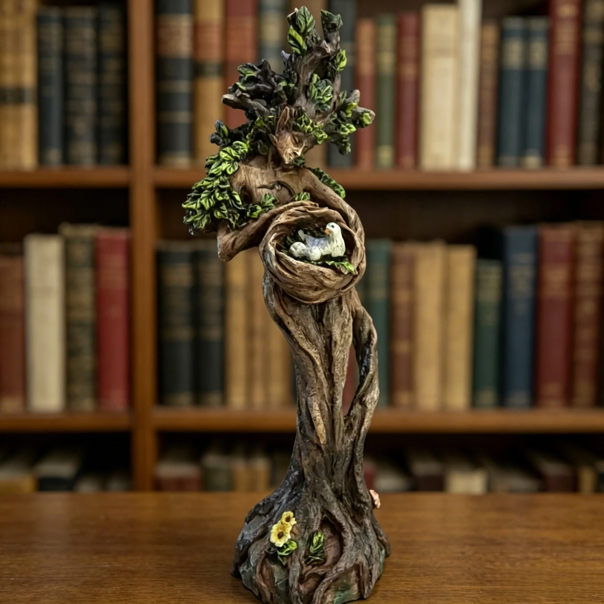 17cm Mother Trees Forest Dryad Tree Woman with Bird Resin Statue Halloween Garden Desktop Home Decor Ornament Adult Gift