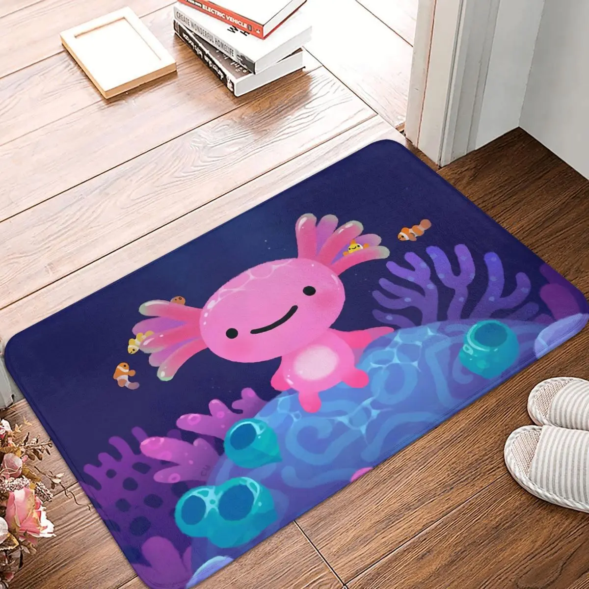 Art Kitchen Non-Slip Carpet Coral Axolotl Flannel Mat Welcome Doormat Home Decor Rug