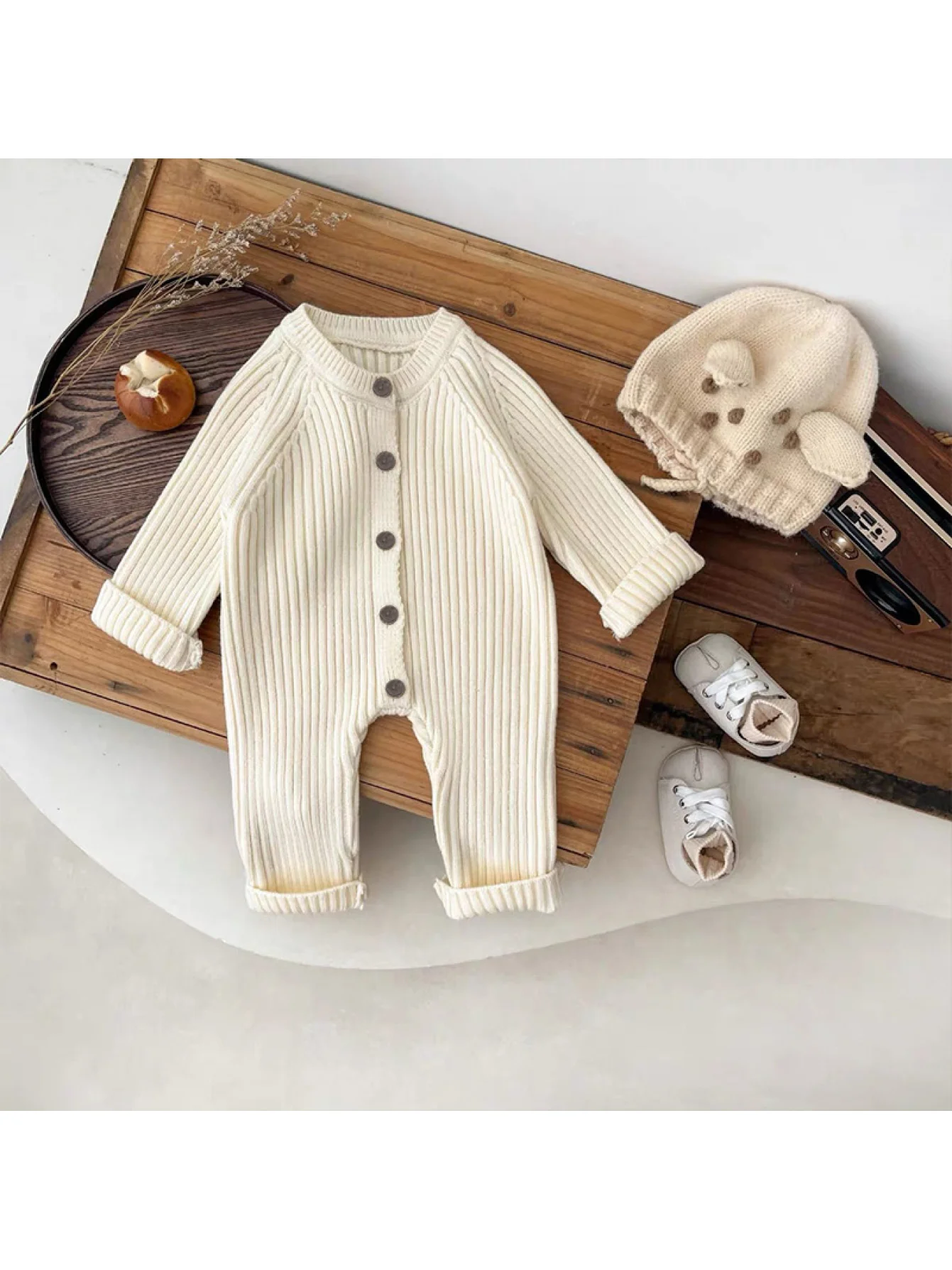 Baby Crawling Clothes Versatile for Newborns, Boys and Girls, Spring and Autumn Knit Stylish Romper, Solid Color Jumpsuit