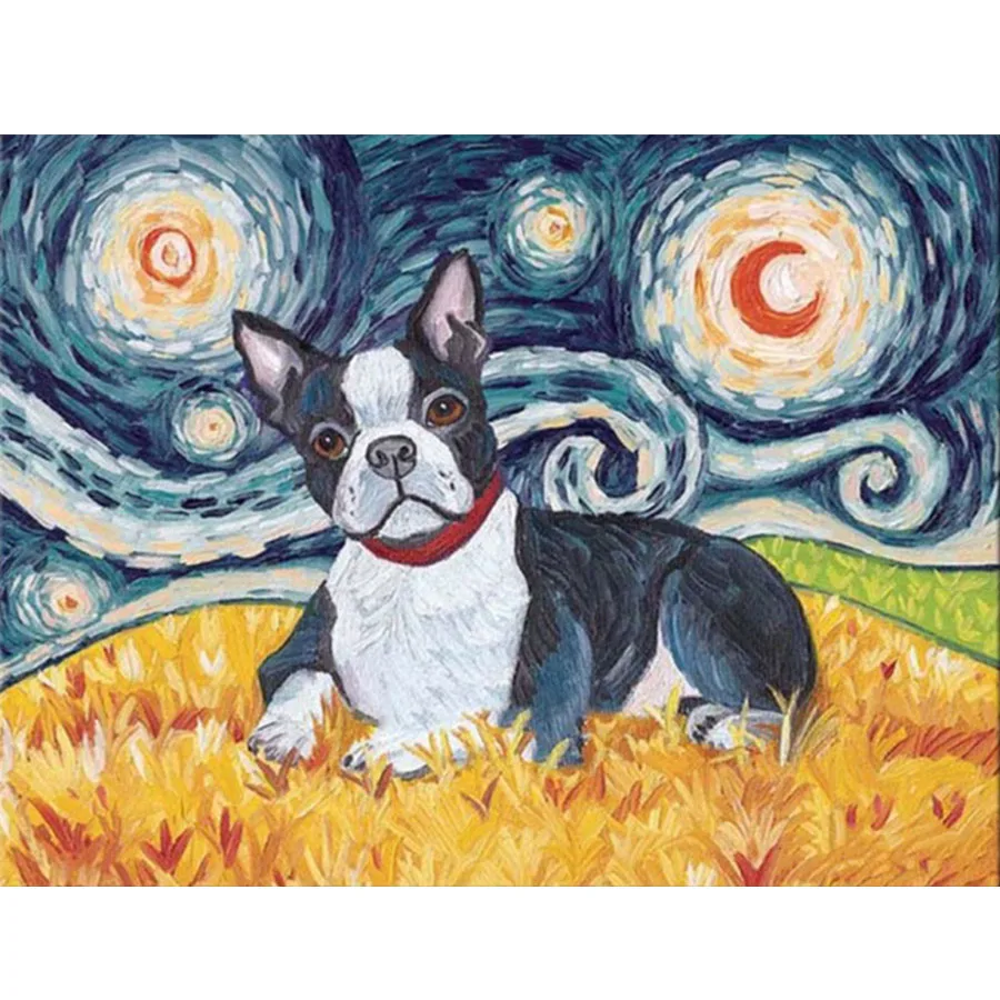 DIY Diamond Painting Animal Pet Dog Boston Terrier Cross Stitch 5D Full Drill Diamond Mosaic Embroidery Wall Painting Home Decor