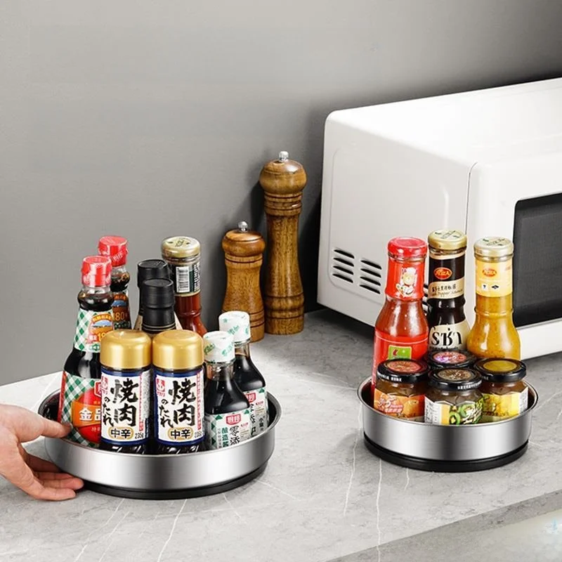 

Stainl Steel Multi-Function Anti-Slip Rotating Kitchen Spice Storage Ra round Storage Box for Kitchen Countertop Organiz...