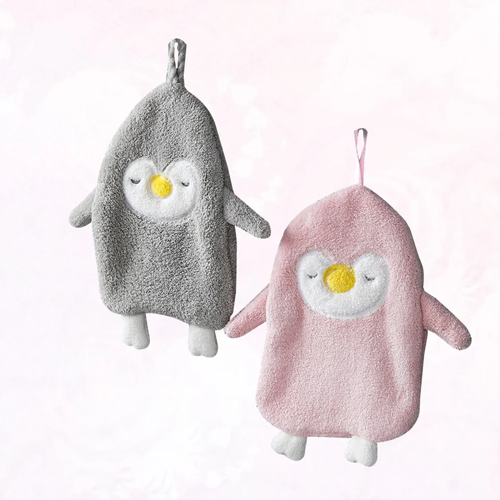 2 قطعة شكل البطريق المرجان الصوف مناشف اليد للمنزل الحمام المطبخ ماصة لا تتلاشى منشفة معلقة منديل الزخرفية #6