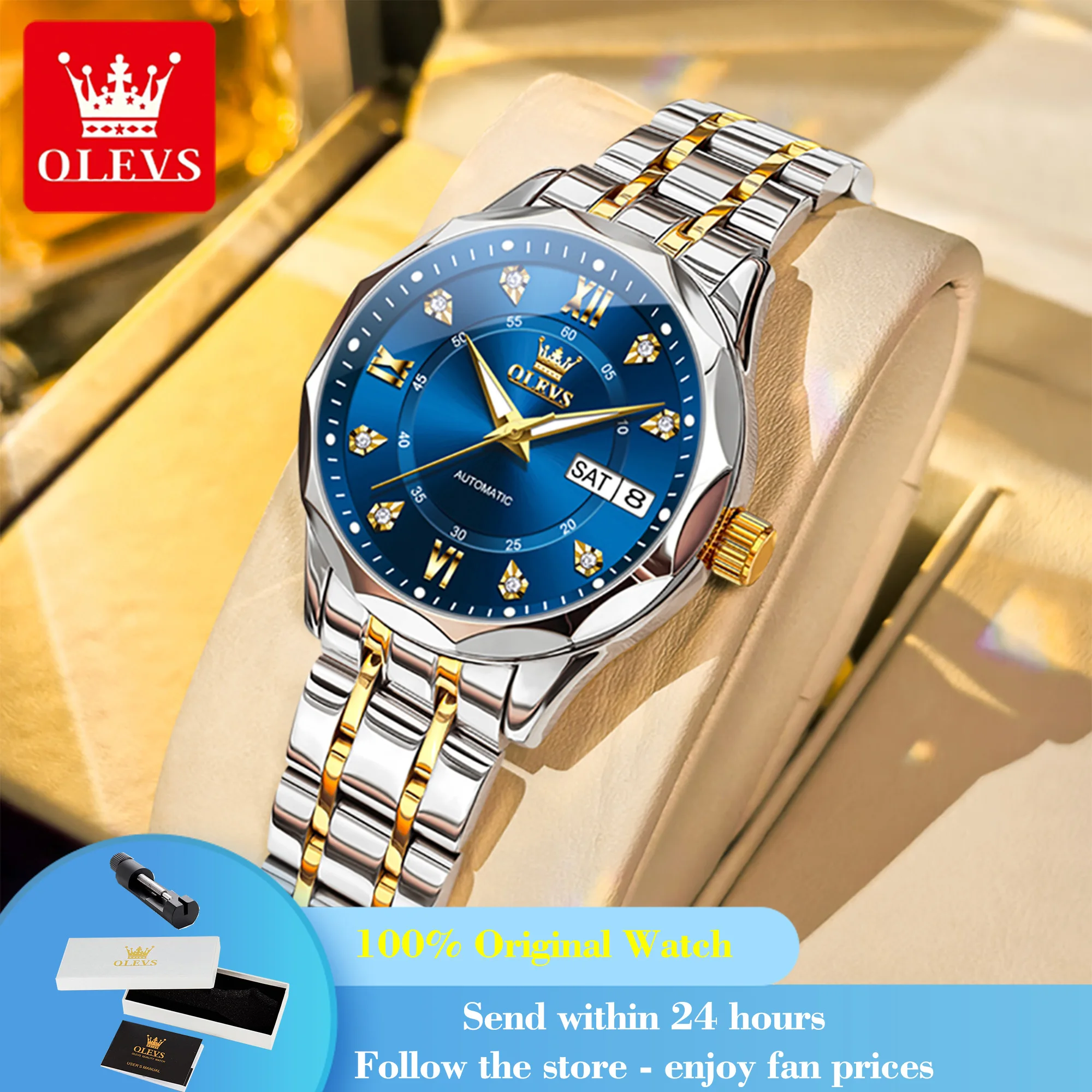

OLEVS 6727 Woman Watch Top Brand Dual Calendar Automatic Wristwatch 30M Waterproof Luminous Fashion Mechanical Watch For Women
