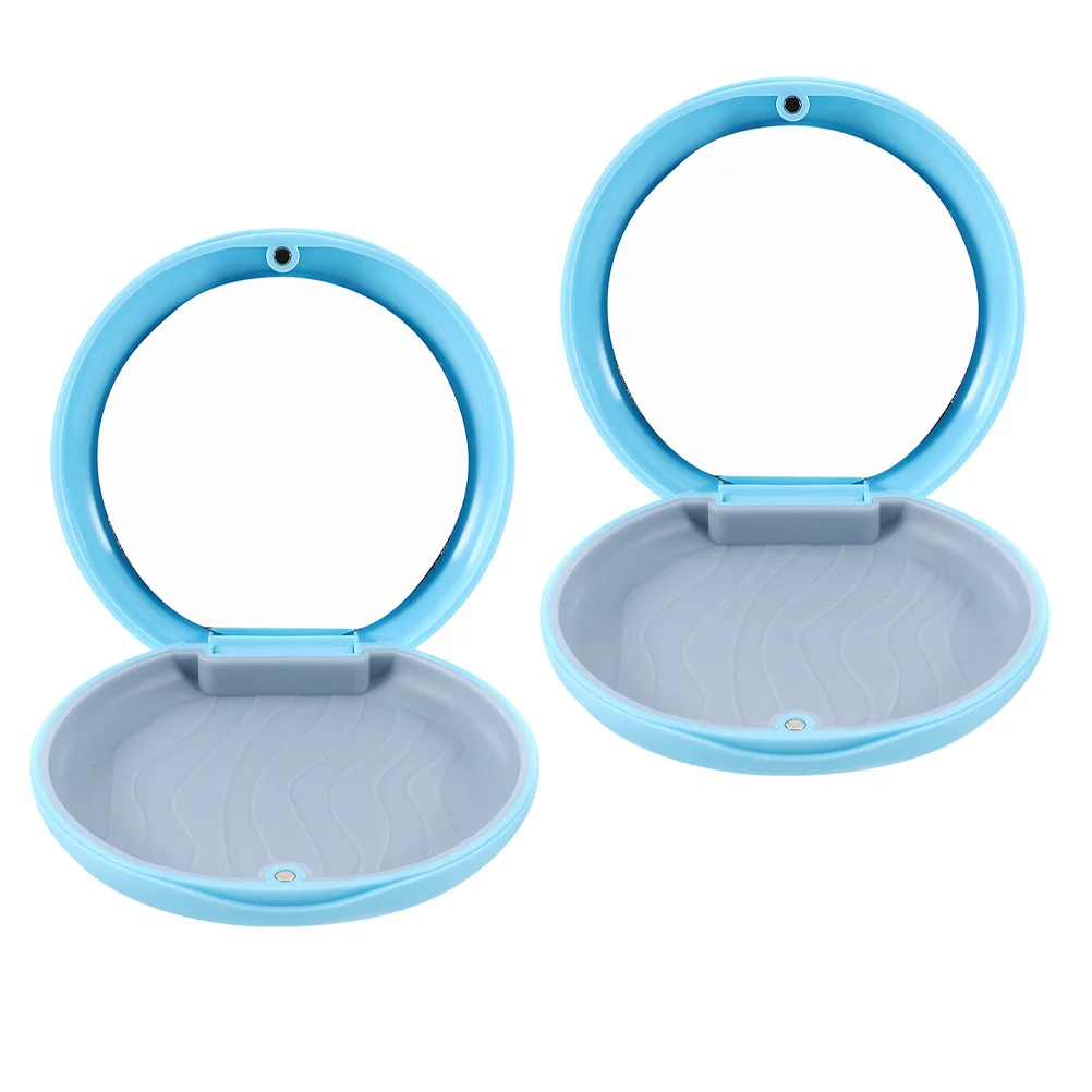 

2Pcs Portable Denture Storage Box Mirror Compact Retainer Holder Travel Slim Orthodontic Braces Case Denture Case Kit