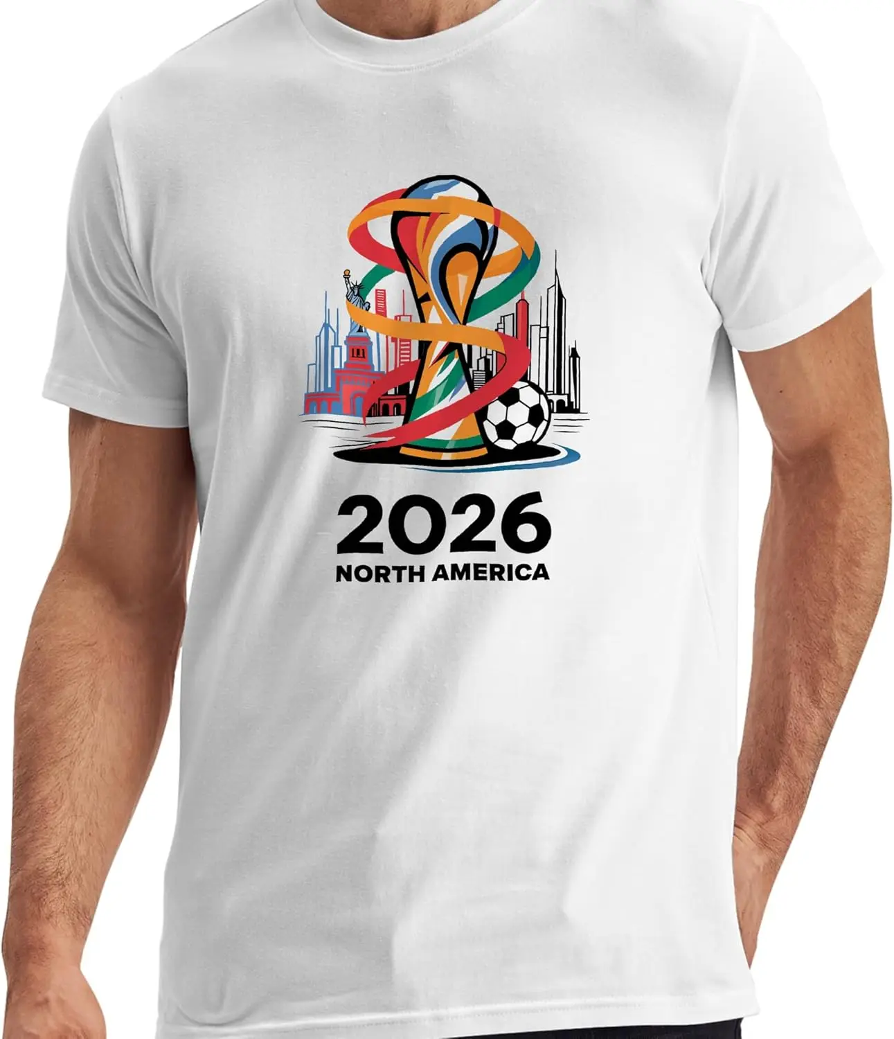 Soccer Trophy Celebration Shirt Abstract Soccer Cup City Skyline Graphic Tee for Men