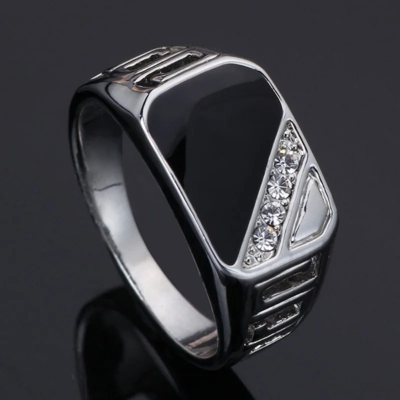 Classic Metal Glossy Rings For Men Geometric Signet Square Finger Punk Style Fashion Ring Jewelry Accessories Size 6-12