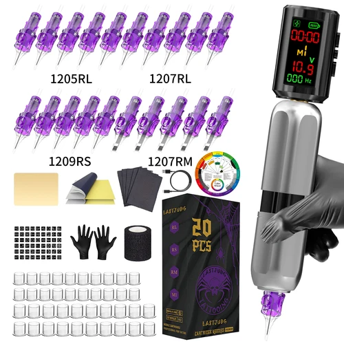 Imagen 2 del producto Kit de tatuaje LASTJUDG, Kit de pluma de tatuaje con pantalla a Color para maquillaje permanente, Kit de máquina de tatuaje, fuente de alimentación inalámbrica para tatuaje