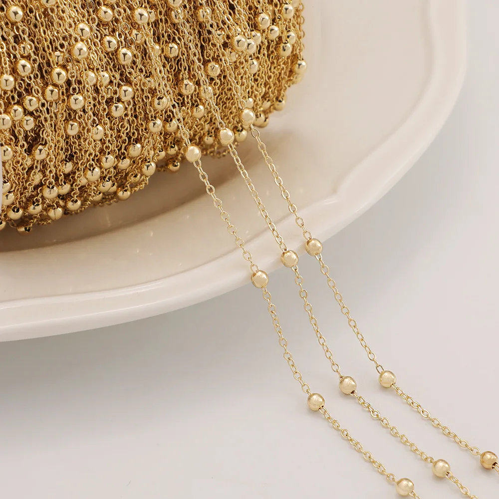 WT-BC216 New Fashion Tiny Chain With 2mm Beads Link 10Meters Gold Brass Nontarnishable For Women Jewelry Necklace Design