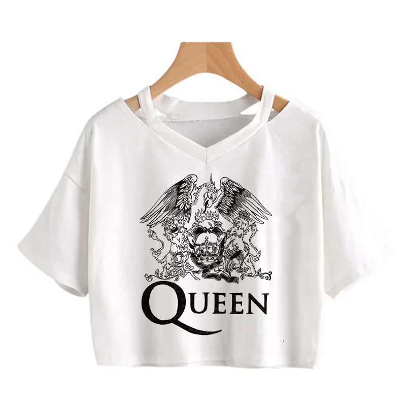 Freddie Mercury Queen Band Print T Shirt Women Summer Short Sleeve Crop Top Harajuku Funny Cartoon Tshirt Ullzang T-shirt Female