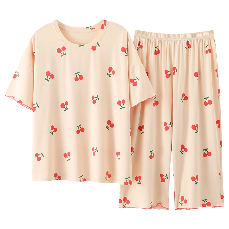 Conjuntos de Pijamas de Verão com Manga Curta em Modal, Pijamas Femininos Tamanhos Grandes M-5XL, Roupas Confortáveis para Casa