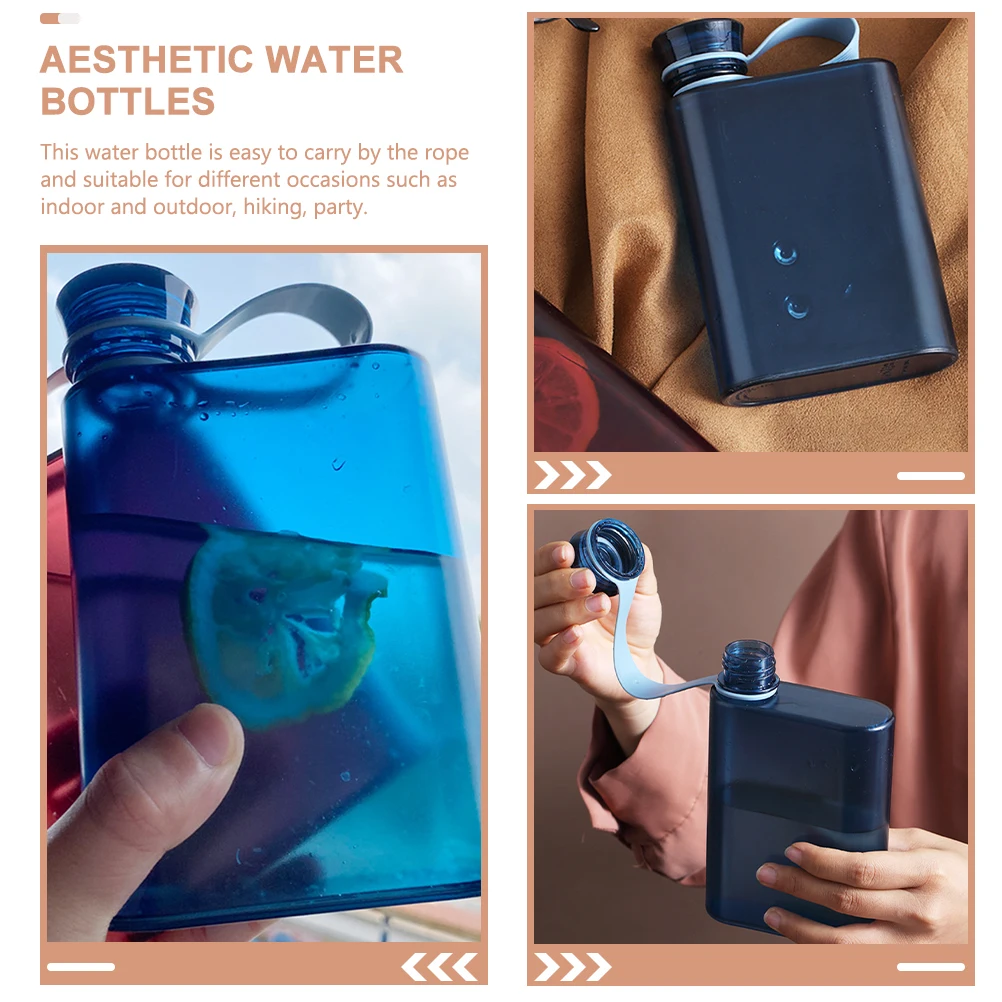 

Portable Water Bottle 400ml Blue -0806 Flat Leak Proof Reusable Sports Flask For Men Women Students Outdoor Hiking Gifts