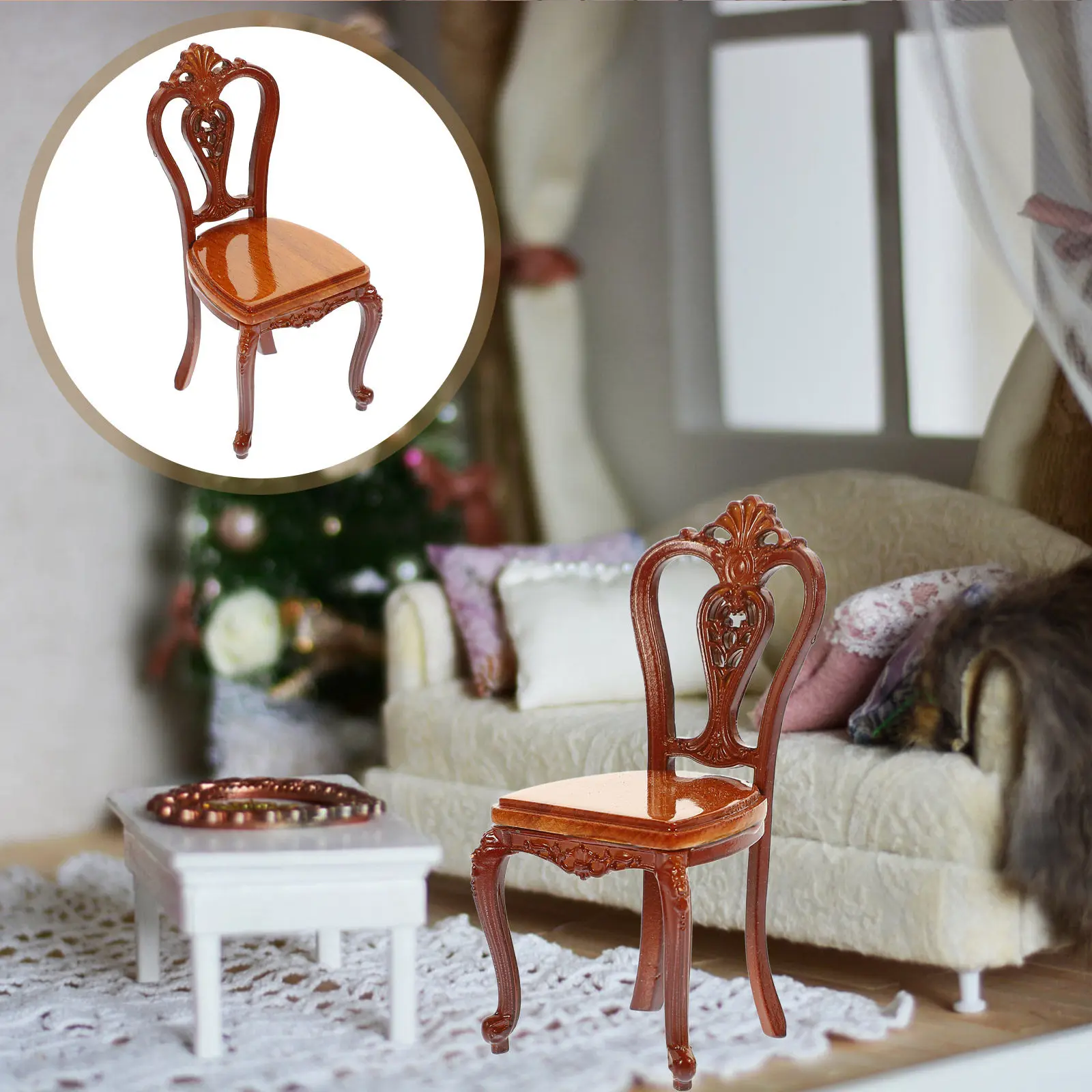 

Adorable Miniature Chair Vintage Style Decorative Mini Furniture for Dollhouse DIY Decoration Realistic Lifelike Small Scale