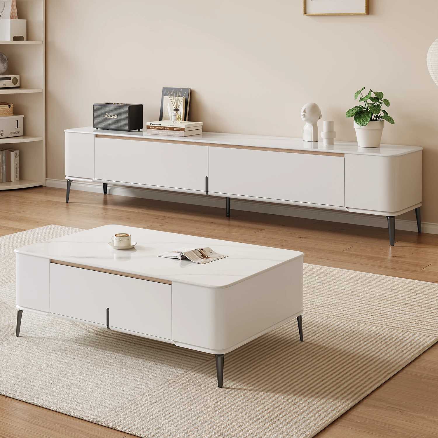 All solid wood coffee table TV cabinet combination modern simple home living room