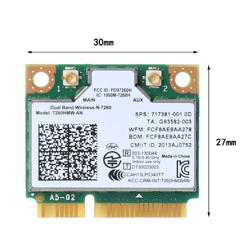 Mini PC-E Wireless-N Card, 7260 7260HMW Bluetooth-compatible 300Mbps 2.4 / 5 GHz Dual-Band Wireless LAN Card P8DC