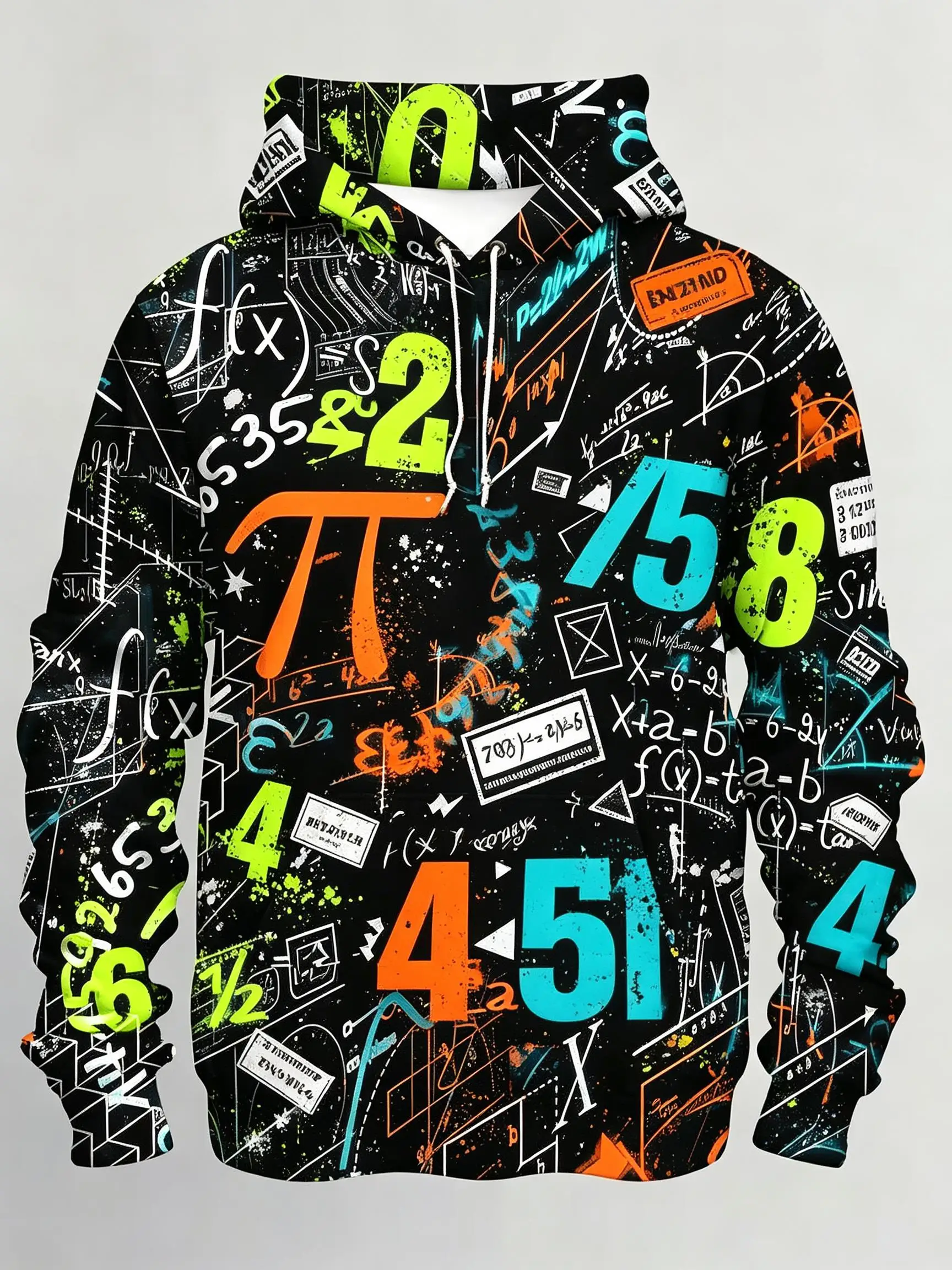 Men's Hoodie Thin Autumn Winter Trend Math Formula Pi Chalkboard Art Print Long Sleeve Male Casual Sweatshirt Tops Clothes