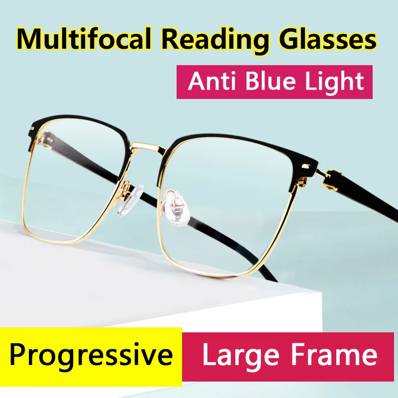 

Multifocal Progressive Reading Glasses for Men,Blue Light Blocking Magnifying Presbyopic Eyeglasses,Rectangle glasses