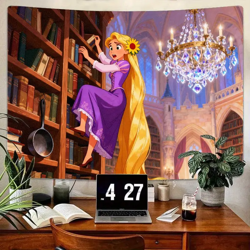 

1 шт., гобелен «Запутанная Рапунцель» для любителей книг, настенный гобелен «Волшебная принцесса», эстетический декор из полиэстера для комнаты в общежитии для девочек