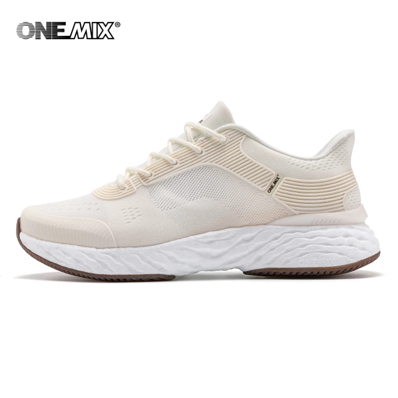 ONEMIX White Running Shoes For Men Outdoor Women Athletic Sneakers Marathon Sport Walking Shoes Travel Trekking Jogging Footwear