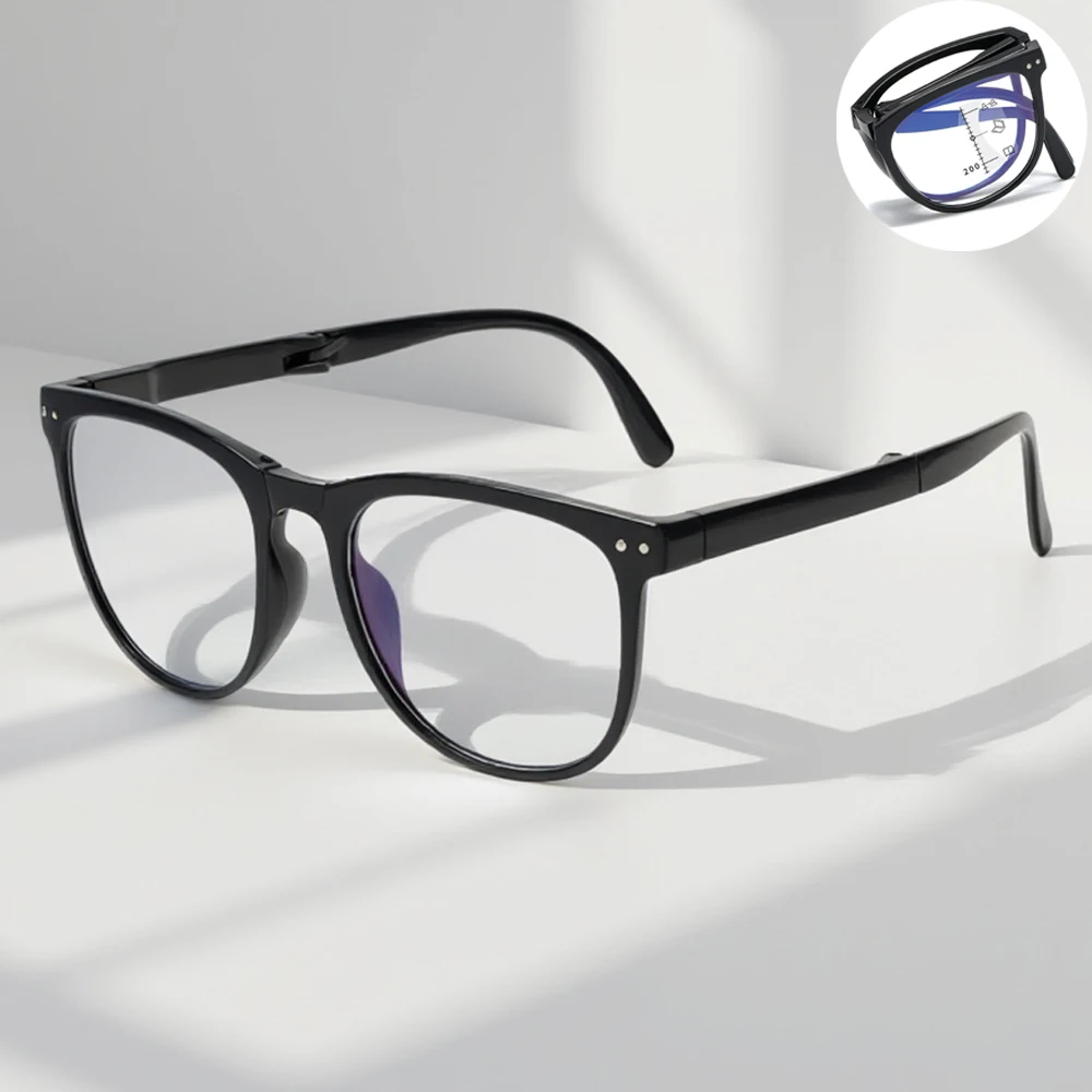 Foldable Progressive Multifocal Reading Glasses Men Women Square Presbyopic Glasses Portable Fold-up Anti-blue Light Glasses