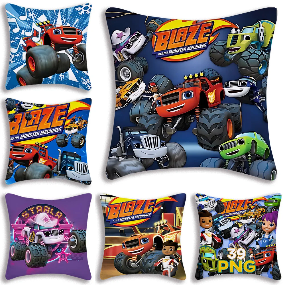 Cartoon Blaze and the Monster Machines Pillow Covers Sofa Decorative Home Double-sided Printing Short Plush Cute Cushion Cover