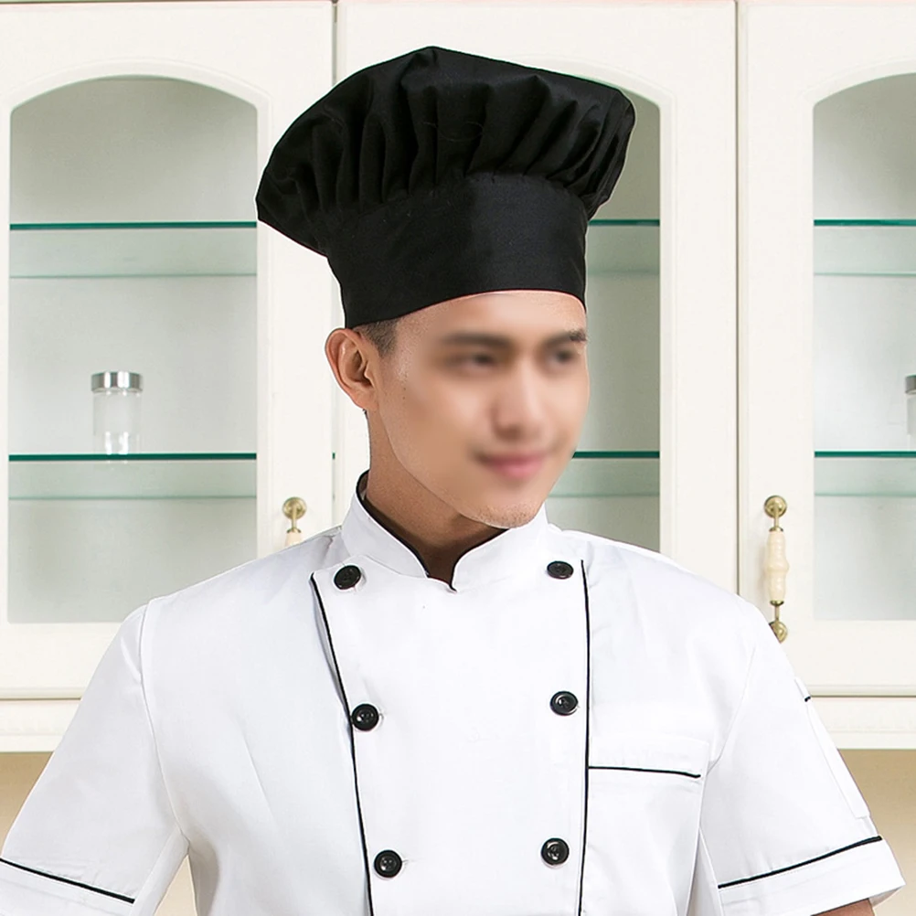 

Chef Work Hat Pure Black Unisex Adjustable Breathable Cotton Polyester Restaurant Hotel Kitchen College Cook Cap Mushroon