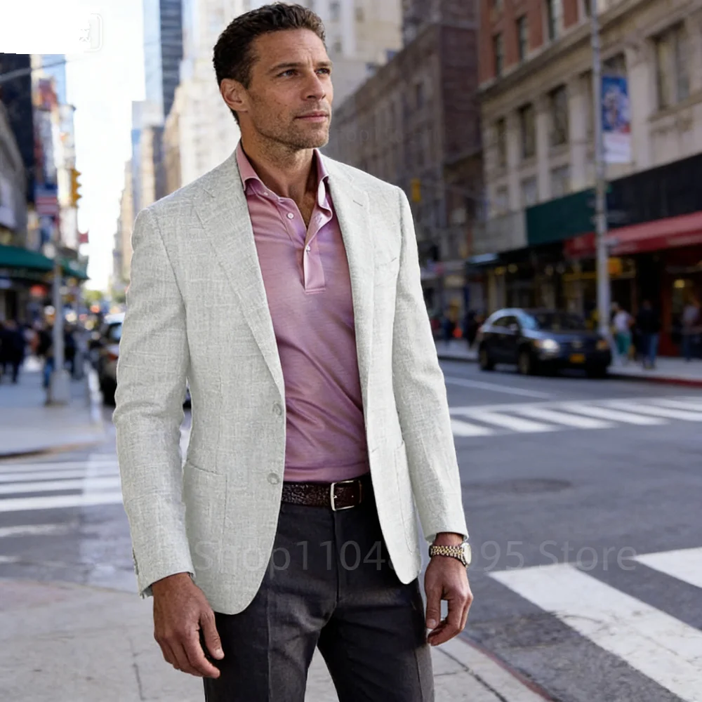 

Men's Blue/Beige Linen Slim Fit Single Button Suit Jacket Casual Fashion Wedding Groom Tuxedo Blazer Party Coat 6XL-XS