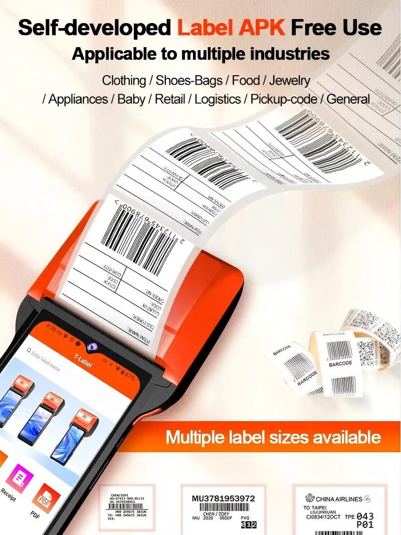 Android 14 POS with 80mm Label & Thermal Printer, Loyverse Desktop POS 4G WIFI BT Connection 2D Scanner NFC Cash Register