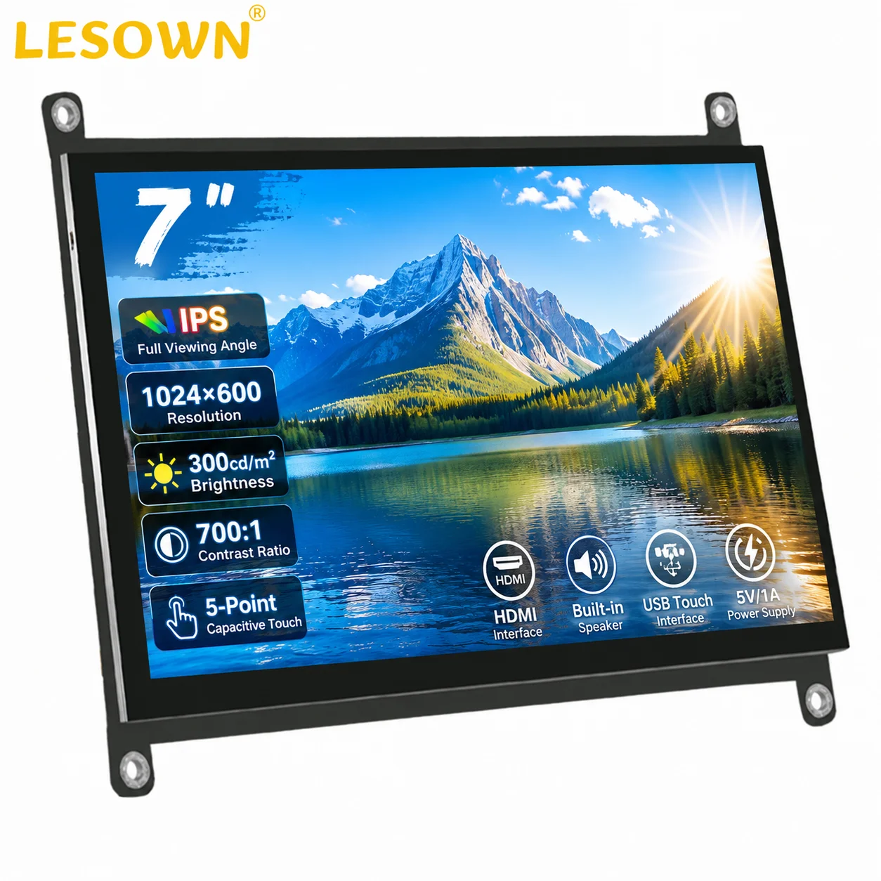 LESOWN 7 inch Open Frame Monitor HDTV with Audio Capacitive Touch Plug and Play Driver-Free for Projects