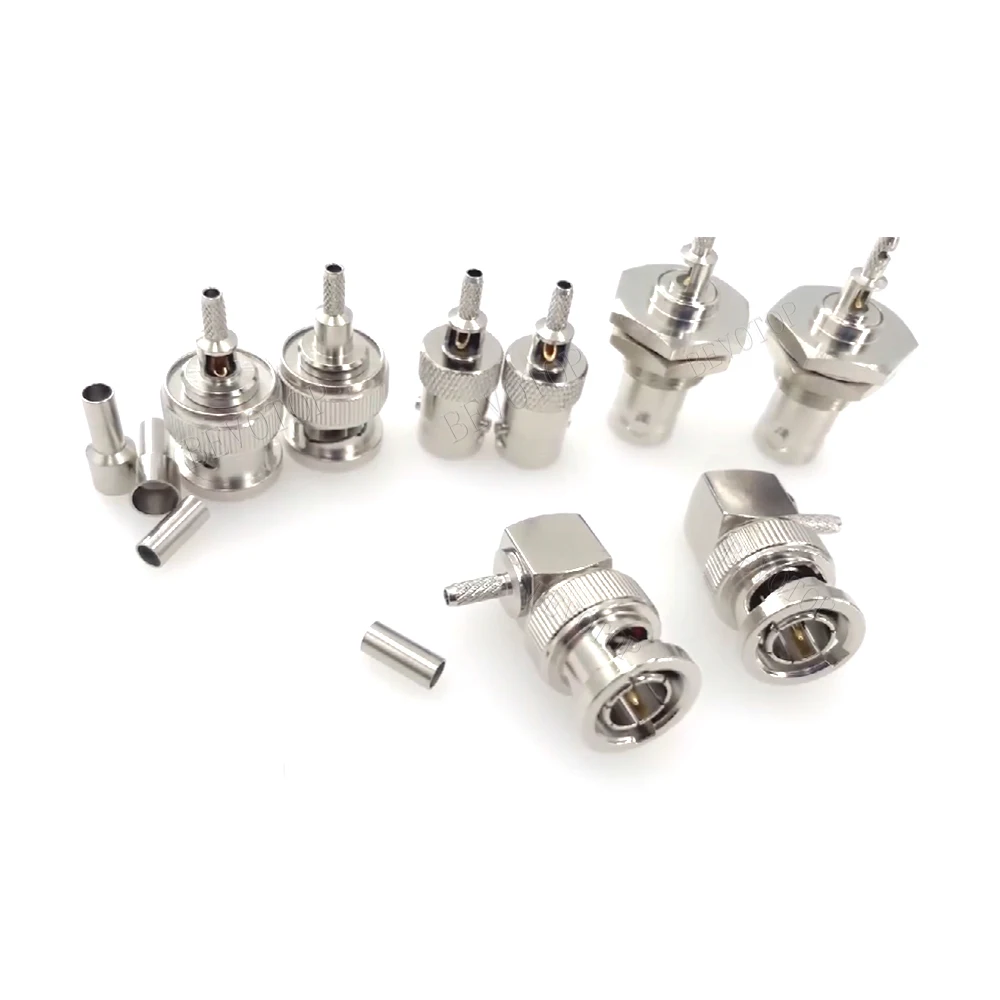 10Pcs/Lot BNC Male Plug/BNC Female Jack 75 Ohm RF Coax Connector Window Q9 Crimp for RG-179 RF Coaxial Cable BNC Connector