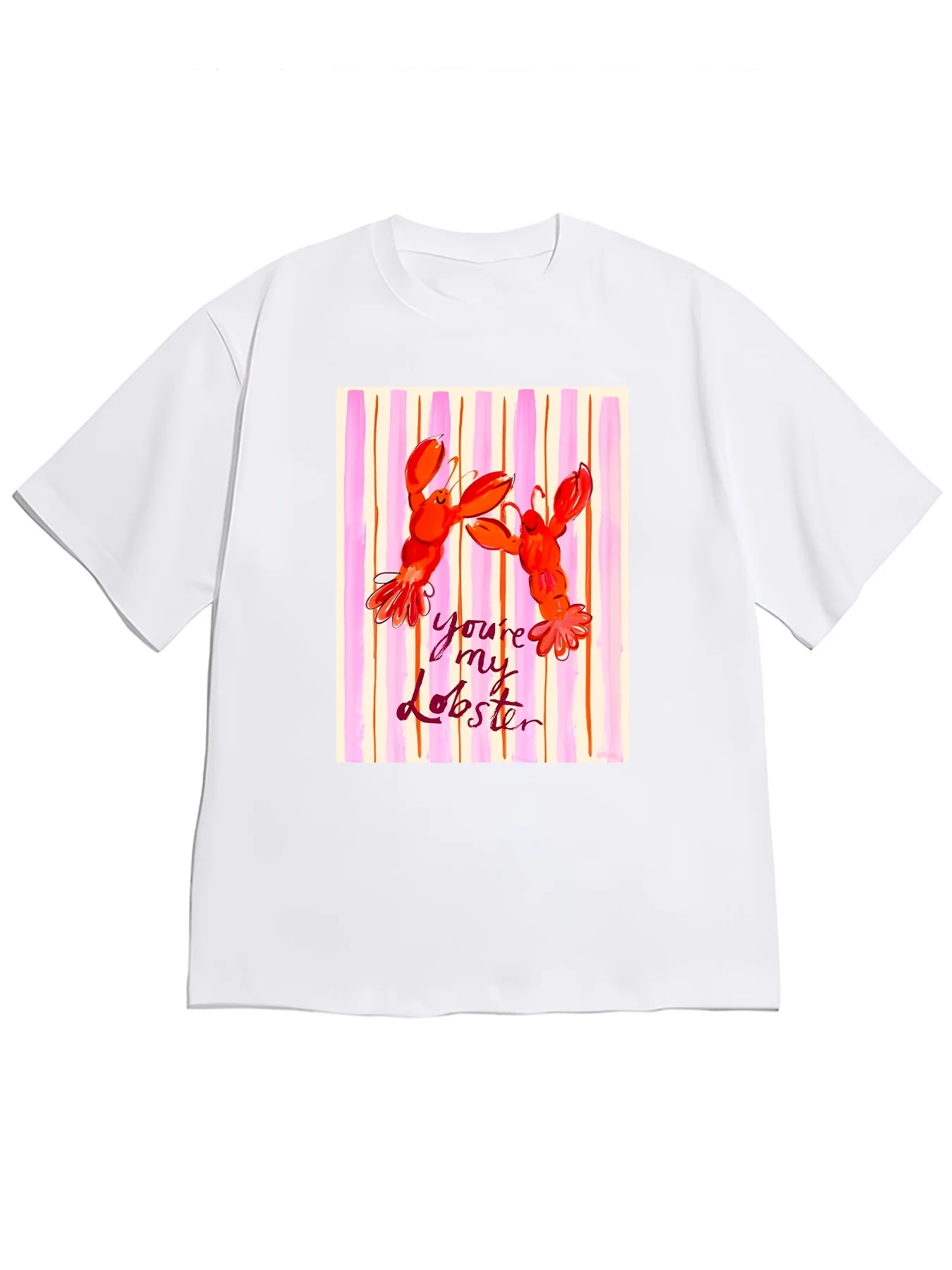 Chic Lobster Print Tee Top Womens Funny Y2k Casual Slender Crewneck Short Sleeve Blouse  Illustration Women's Summer Clothing