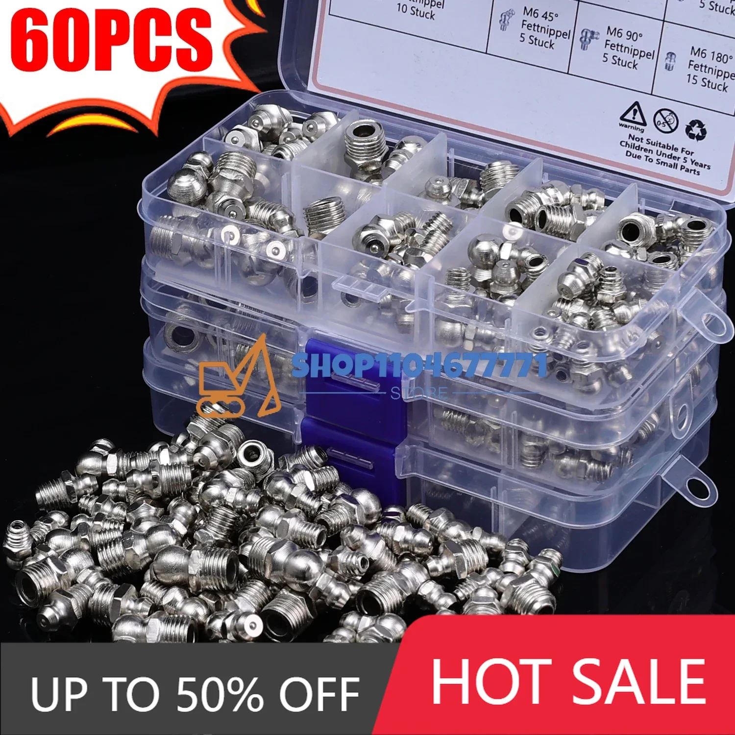 Straight 45°/90° Angle Zinc Plated Metal Grease Nipple Metric Grease Nipple Kit with Storage Box Hydraulic Grease Nipple Coupler