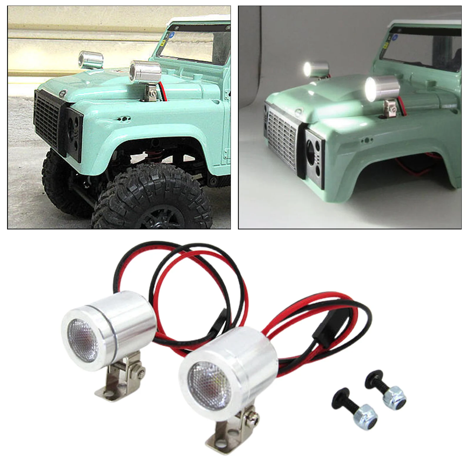 2x Aluminum Alloy Spotlights Headlight Front Light for MN D90 D91 D96 MN86S WPL D12 C34 C44 B16 B36 B14 B24 Model Crawler