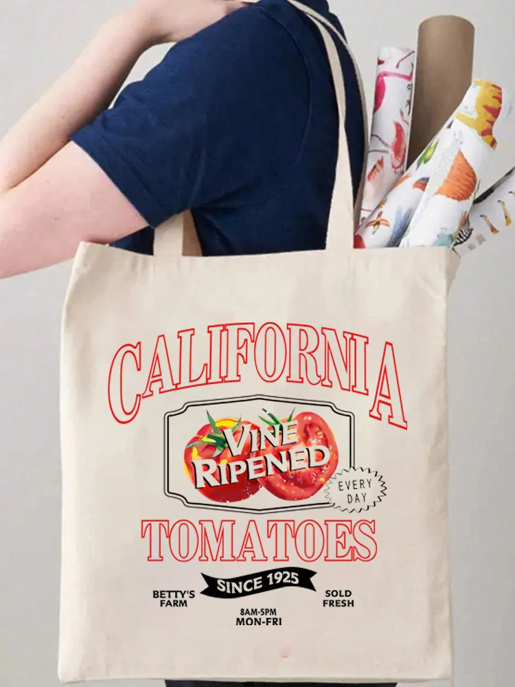

1pcs Funny Tomato Canvas Tote Bag Shopping Bag Handbag Shoulder Bag Storage Gift Packaging Art Canvas Bag Eco