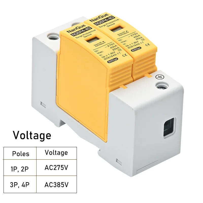 AC SPD Surge Protector 275V 385V 10KA 20KA 30KA 40KA 50KA 60KA 2Poles lightning protection T2 Class TT TNS TNC Power System Use