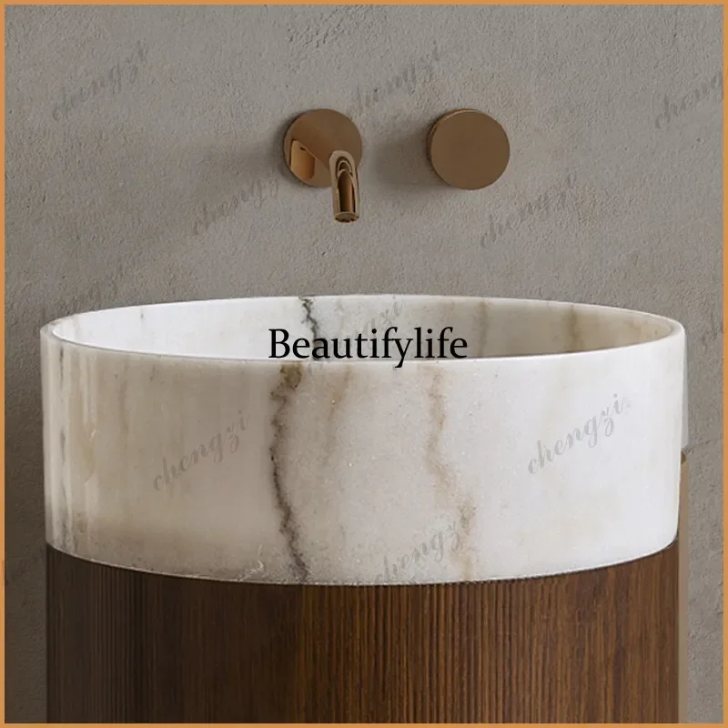 TTT  simple light luxury medieval style wabi sandy wind marble floor-to-ceiling hotel clubhouse wash basin basin column basin